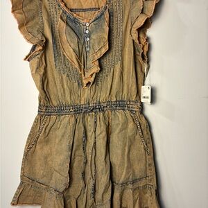 Free People Ruffled Denim jumpsuit with Orange Accents